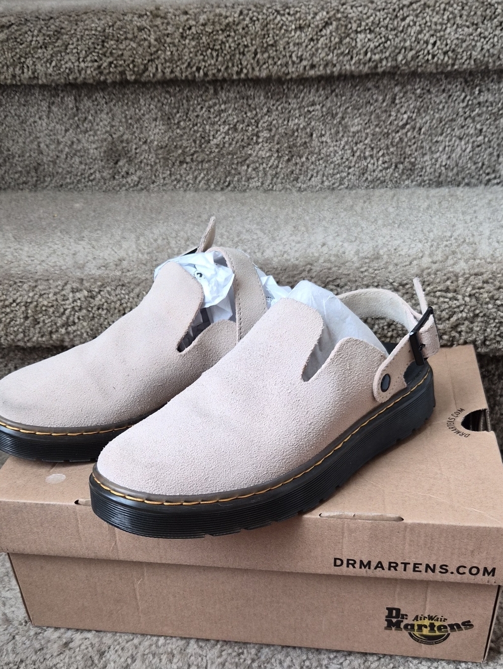 Dr. Martens Women' Carlson Warm Sand Beige Suede Slingback Casual Shoes